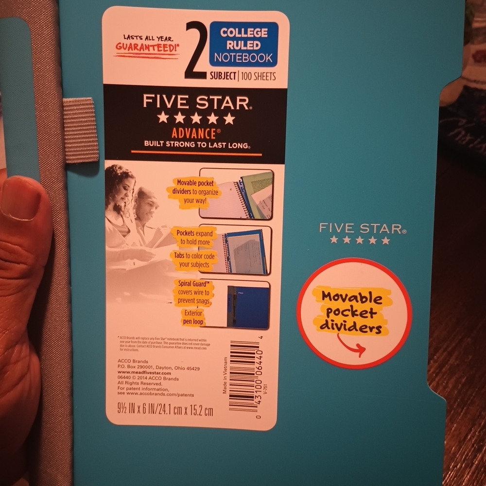 Five Star Teal College Notebook with Dividers